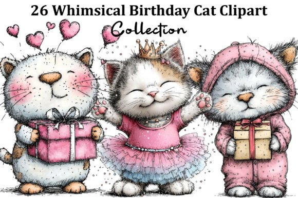 Download Whimsical Birthday Cat Clipart - Birthday cat clipart Collection