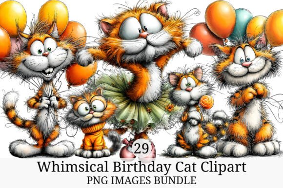 Download Whimsical Birthday Cat Clipart - Birthday cat clipart Collection