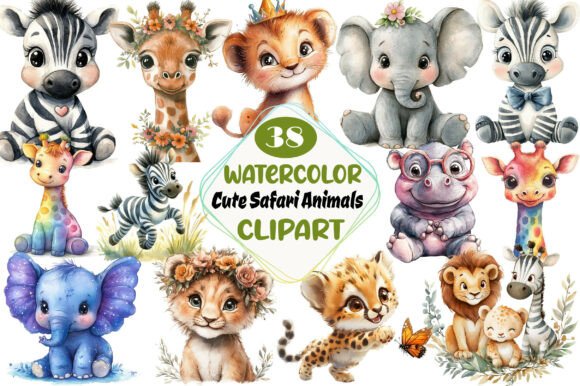 Download Watercolor Cute Safari Animals Clipart - Safari animals Collection