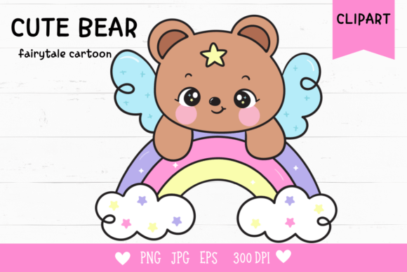 Download Teddy Bear on Rainbow Kawaii Clipart - Kawaii clipart Collection