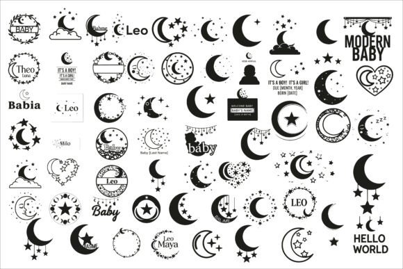 Download Adorable Moon and Stars Baby Name Sign - Moon and stars Collection