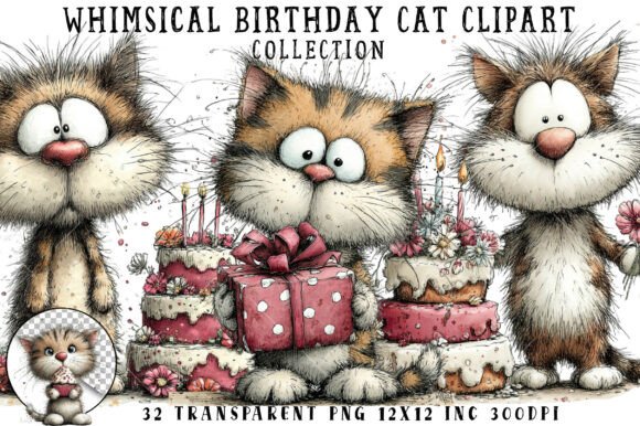 Download Whimsical Birthday Cat Clipart - Birthday cat clipart Collection