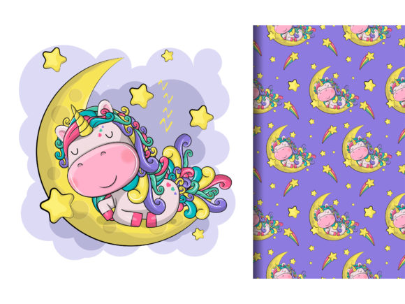Download Cute Magical Unicorn with Moon and Stars - Moon and stars Collection