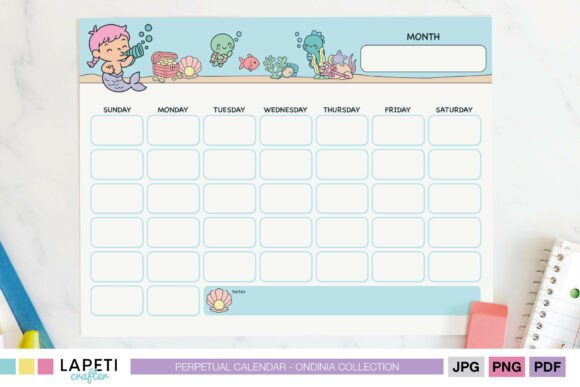 Download Mermaid Kids Perpetual Calendar - Premium Resources