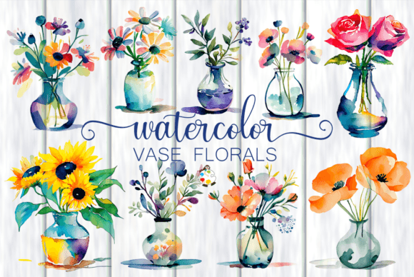 Download Watercolor Vase Floral Illustrations - Floral illustrations Collection