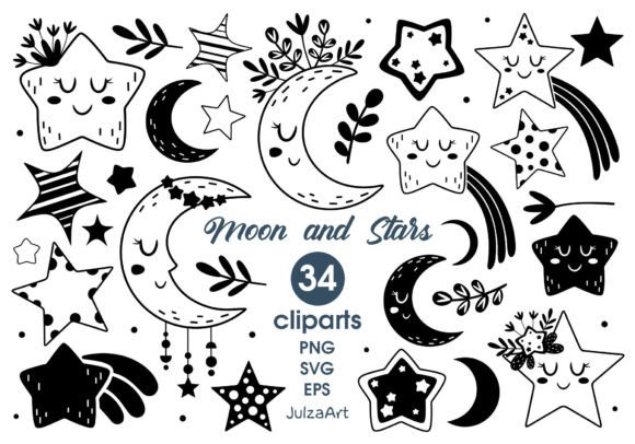 Download Moon and Stars Clipart, Celestial Svg - Moon and stars Collection