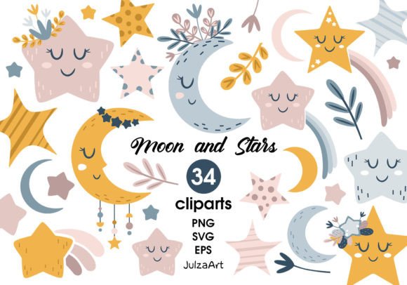Download Moon and Stars Clipart, Celestial Svg - Moon and stars Collection