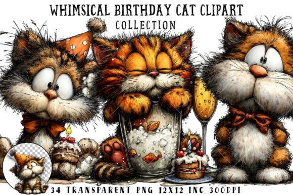Download Whimsical Birthday Cat Clipart - Birthday cat clipart Collection