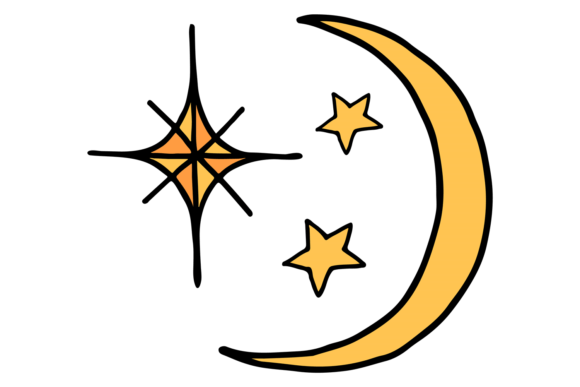 Download Crescent Moon and Stars Yellow Doodle Ic - Moon and stars Collection